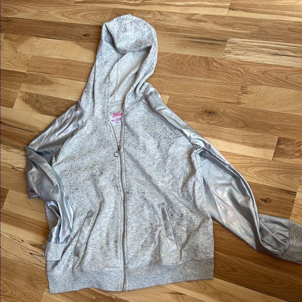 Justice Silver and Gray Zip-Up Hoodie